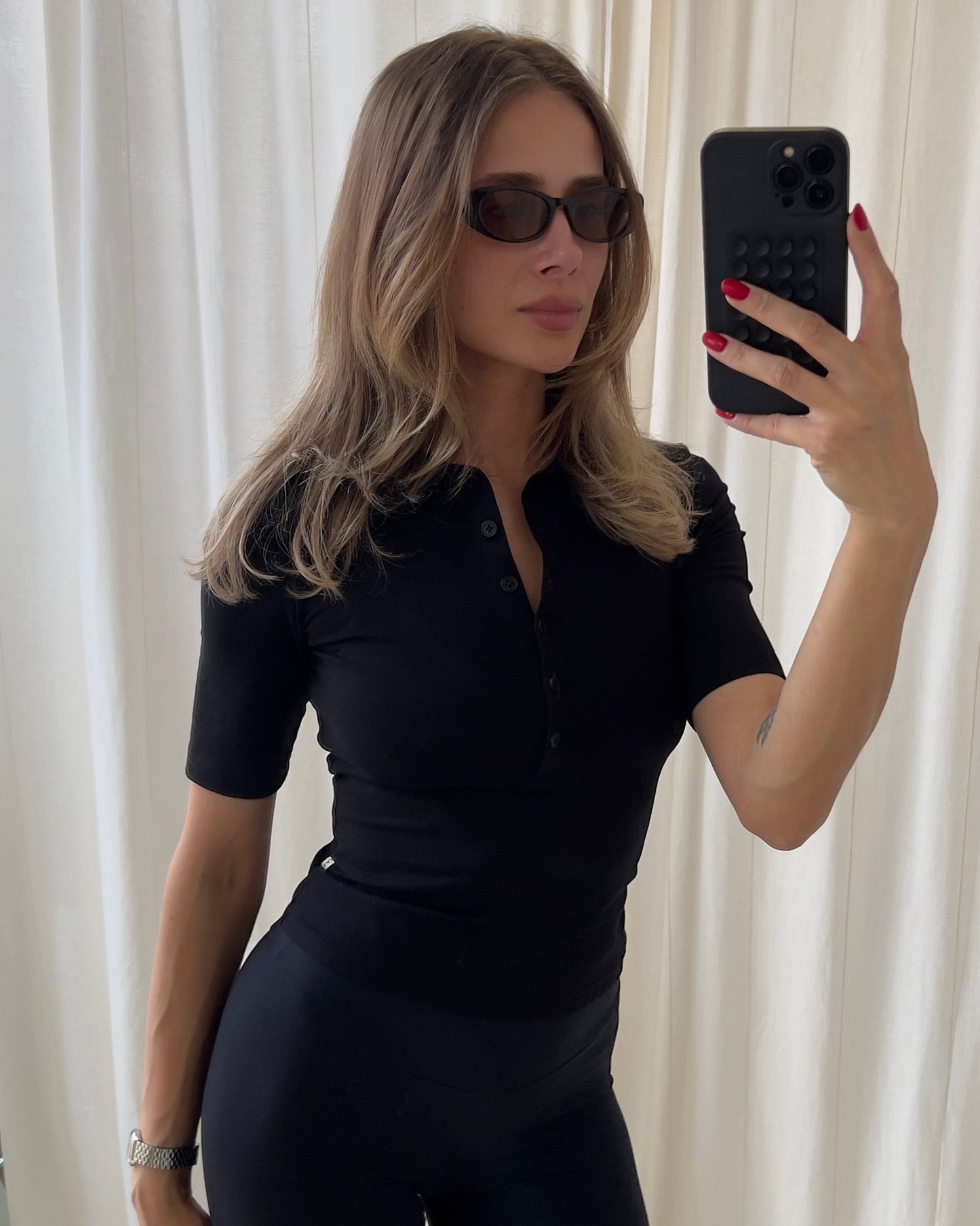 POLO TOP - BLACK