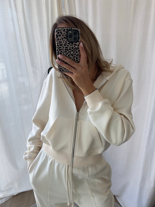 CROPPED ZIP HOODIE IN BUTTER