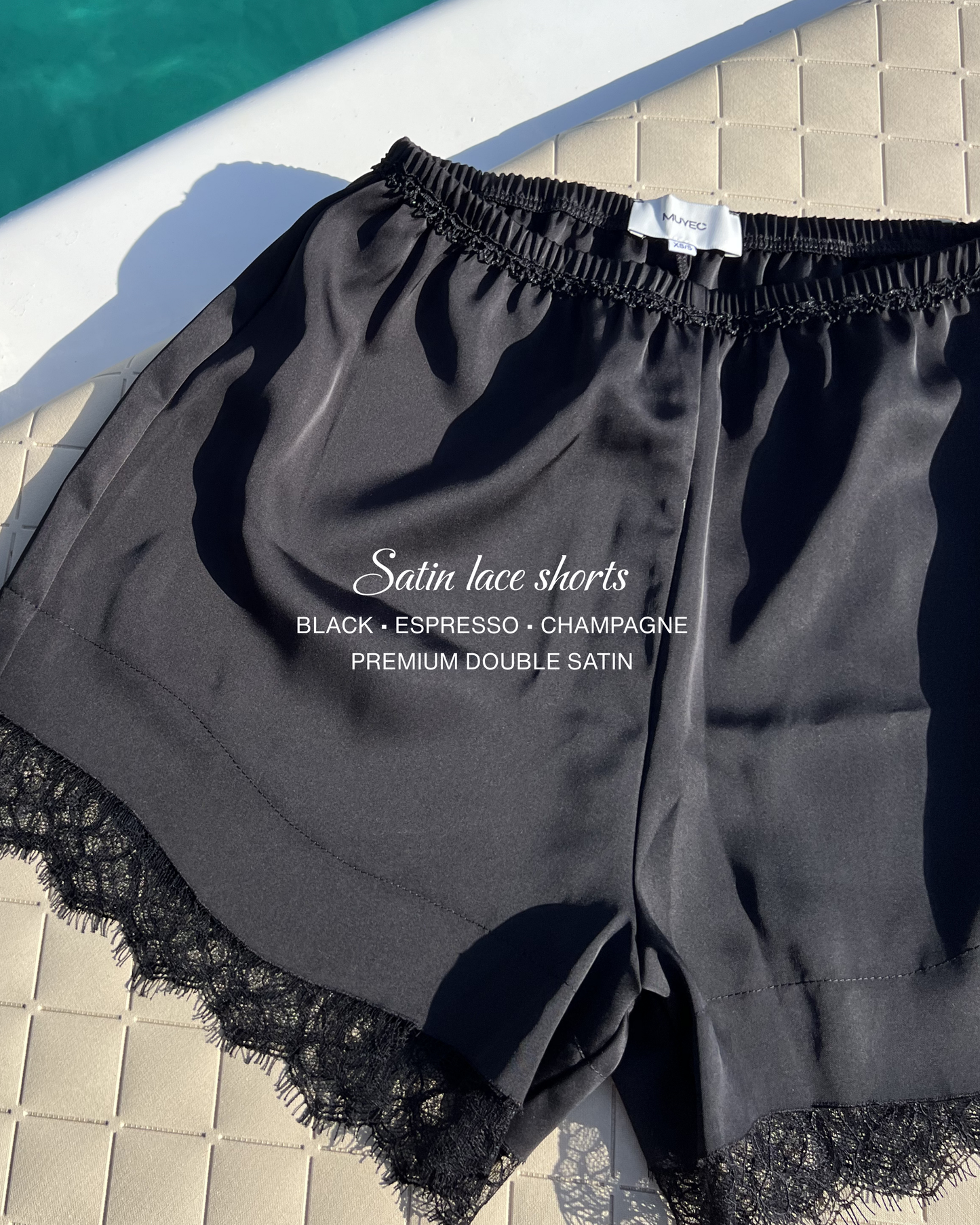 SATIN LACE SHORTS - BLACK