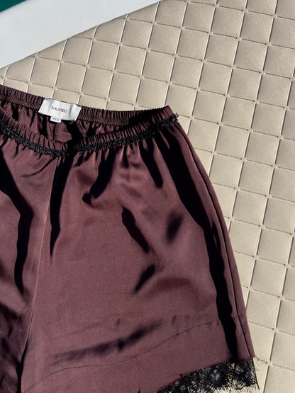 SATIN LACE SHORTS - ESPRESSO
