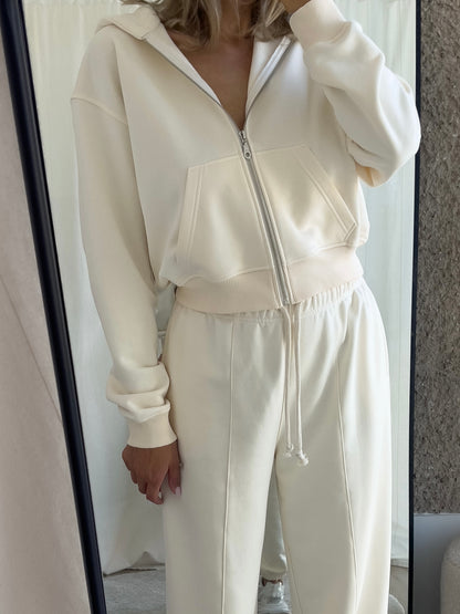 CROPPED ZIP HOODIE IN BUTTER