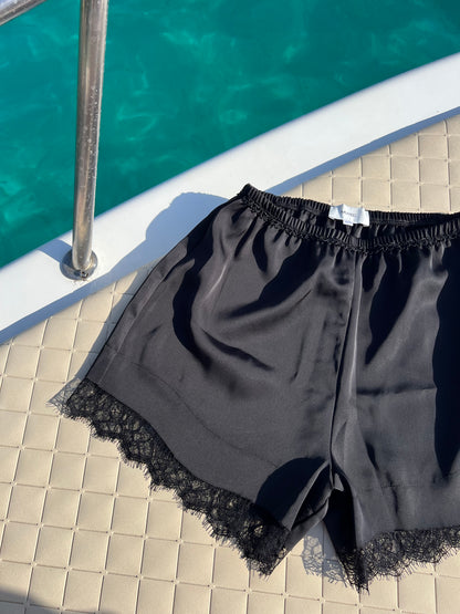 SATIN LACE SHORTS - BLACK