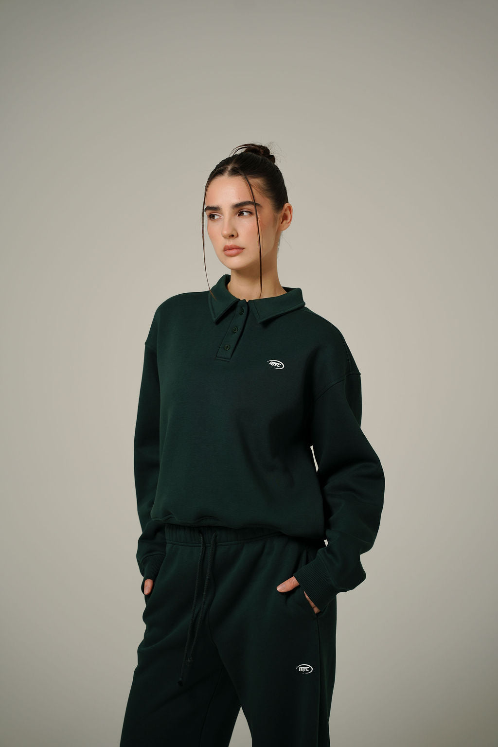 FOREST GREEN POLO PULLOVER