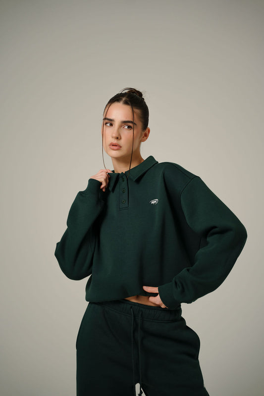 FOREST GREEN POLO PULLOVER