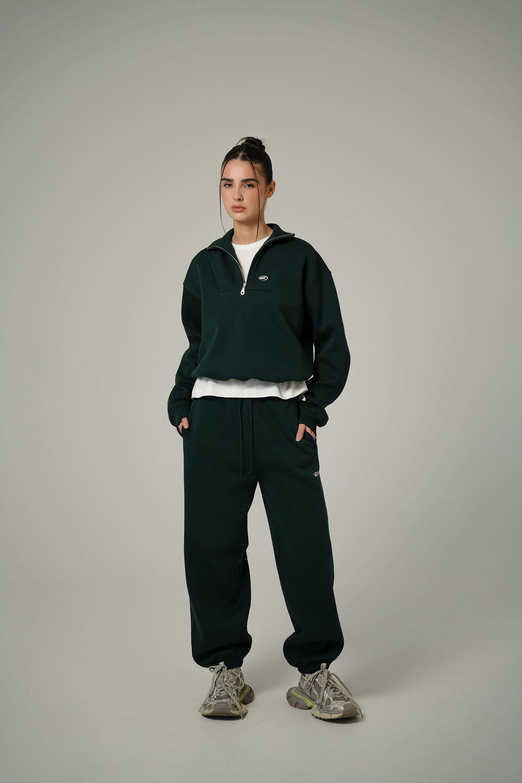 FOREST GREEN COLLAR HALF ZIP