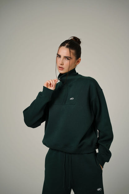 FOREST GREEN COLLAR HALF ZIP