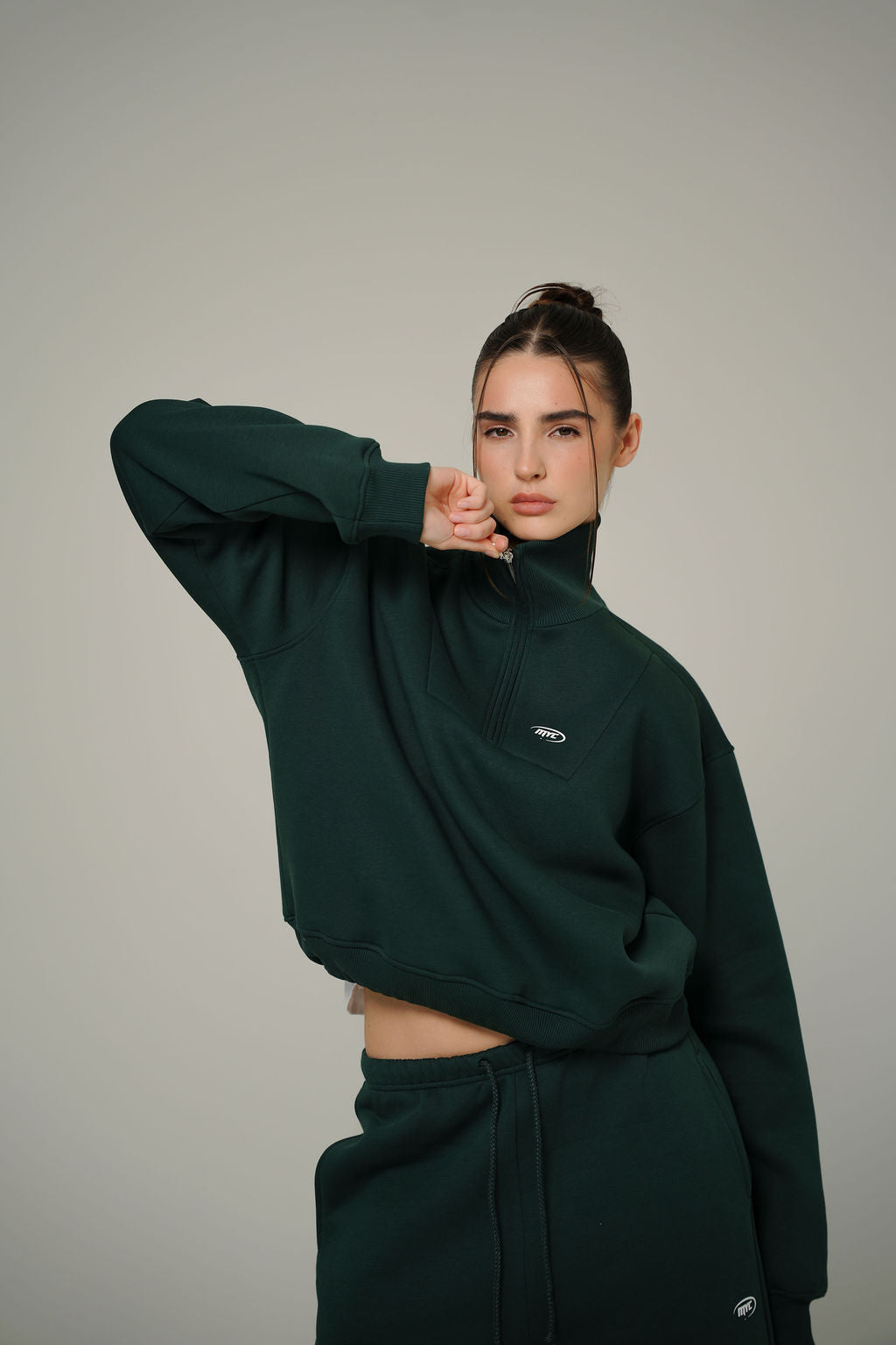 FOREST GREEN COLLAR HALF ZIP
