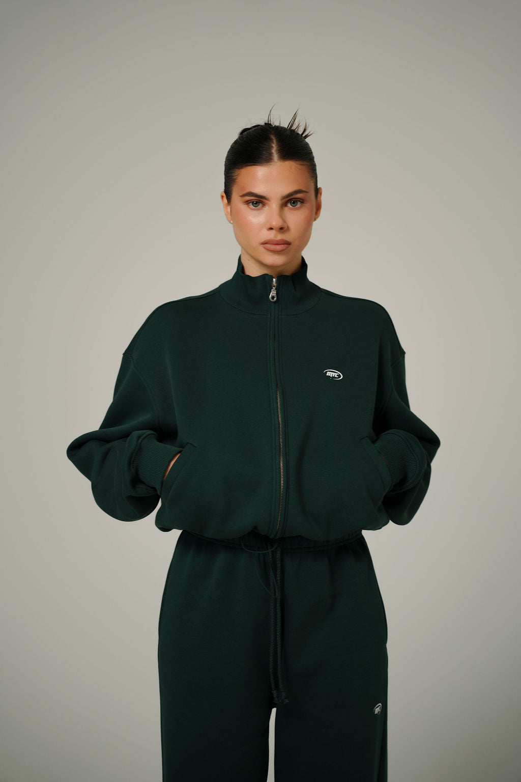 FOREST GREEN COLLAR FULL ZIP