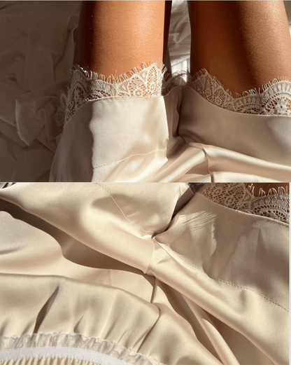 SATIN LACE SHORTS - CHAMPAGNE