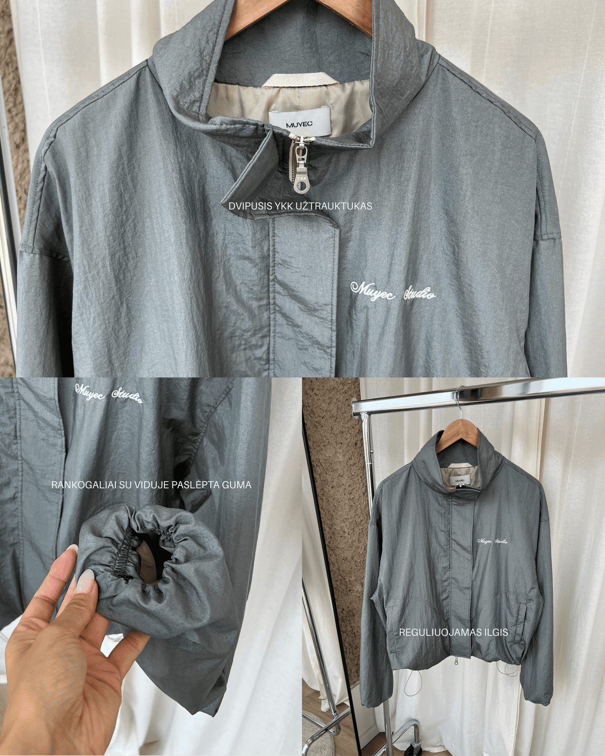 FUNNEL NECK WINDBREAKER - MINERAL GREY